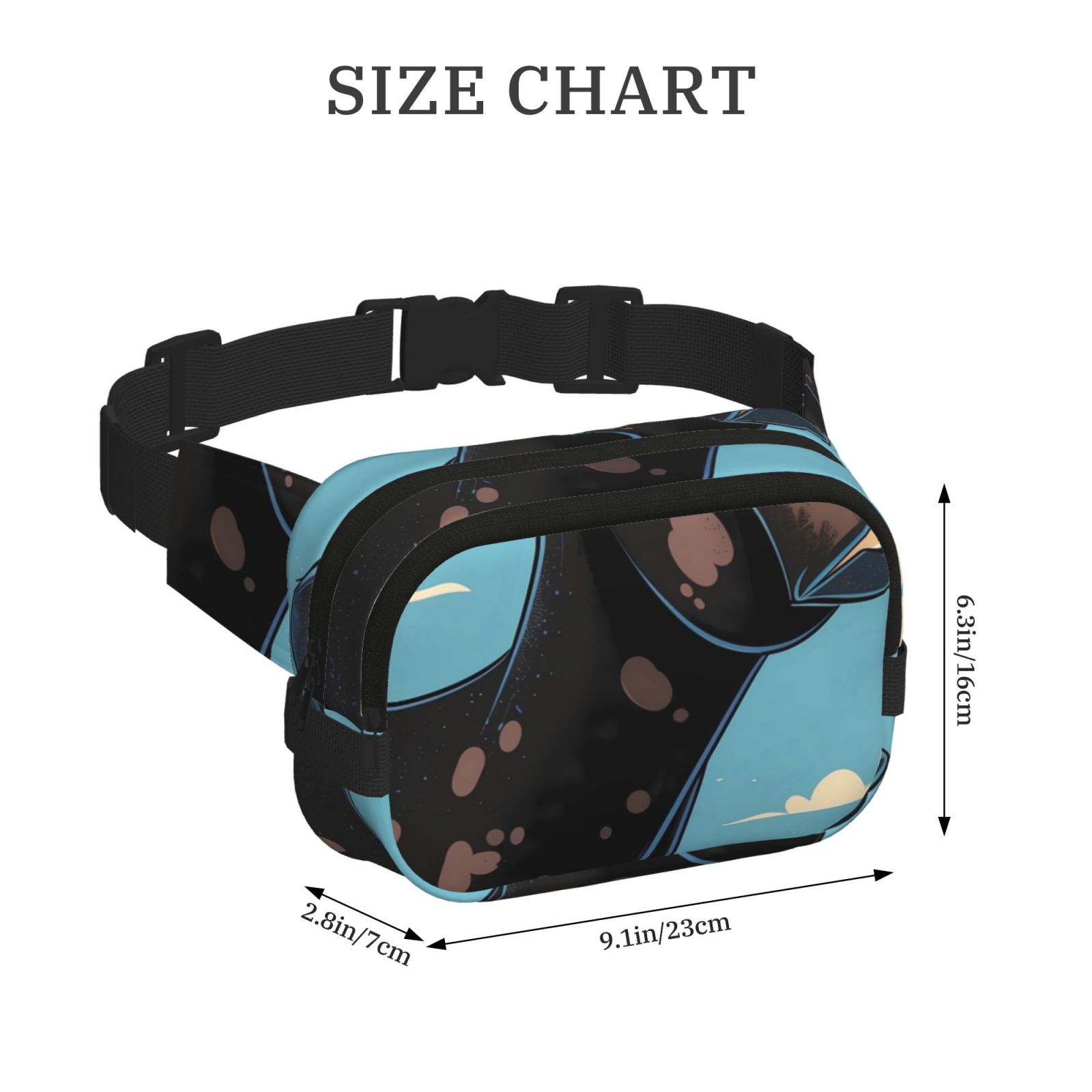 Picia Whimsical Cartoon Cow Print Square Double-Layer Waist Bag Mini Adjustable Waist Belt Bag Exercise Running Travel Hiking