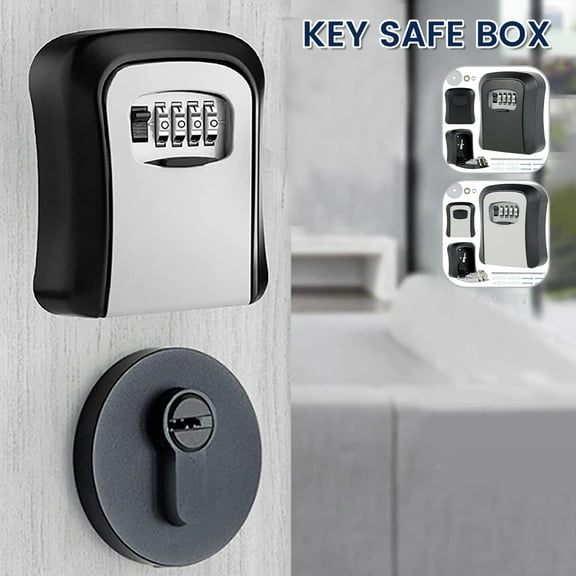 Gpoty Key Safe Box, Wall Mounted Outdoor Key Lock Box 4 Digit Combination Key Storage Box For Home Indoor Outdoor(Grey)