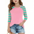 thumbnail image 2 of Ltctricy T Shirts for Girls Children Fashion 3/4 Sleeve Crew Neck Color Block Striped Tunic Tops Basic Casual Tee Blouses(Hot Pink,5-6 Years), 2 of 7