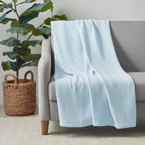 Host & Home 100% Cotton Basketweave Throw, Lightweight Blanket, 300GSM, 50x70, Light Blue