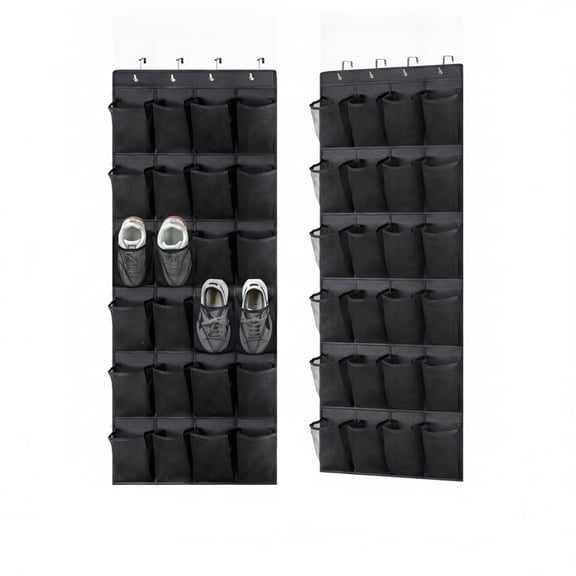 Black Hanging Polyester Shoe Organizer for Closet Doors and Entryways