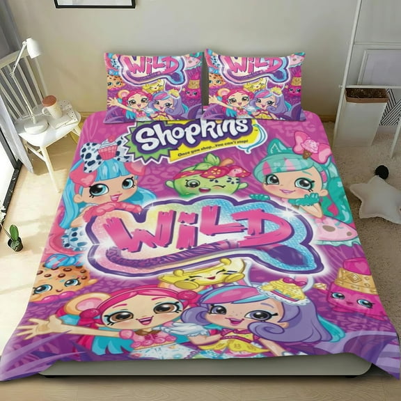 SHOPKINS Themed Bed Sheet Set Three Piece Set 53x79 Inches Comfortable And Skin Friendly Unique Design Creating A Star Studded Night Home Decor Gifts For Family Friends fans