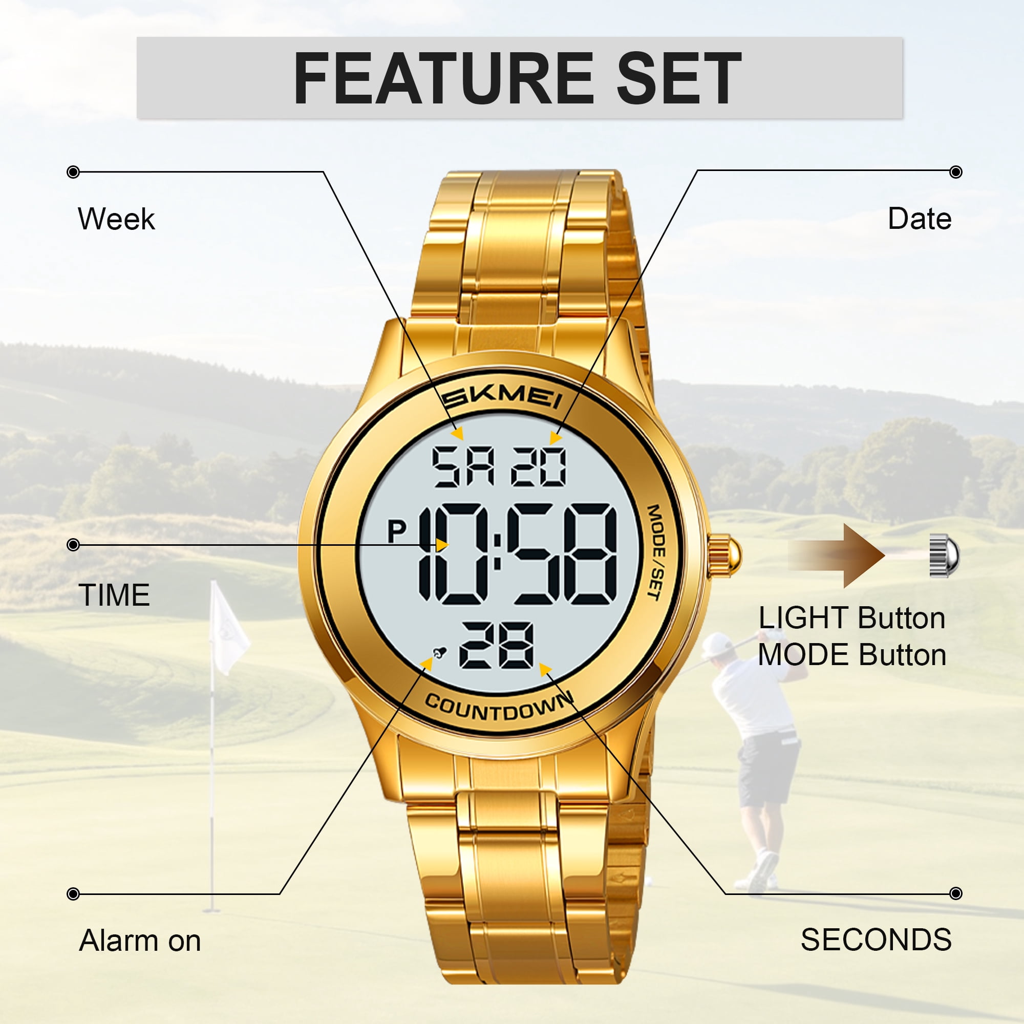 SKMEI Mens Digital Watch Watches Waterproof Outdoor Chronograph Wrist Watches for Men with LED Back Ligh/Date