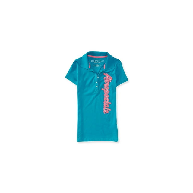 Aeropostale Womens Sequined Script Polo Shirt, Verde, Small Aeropostale Polo