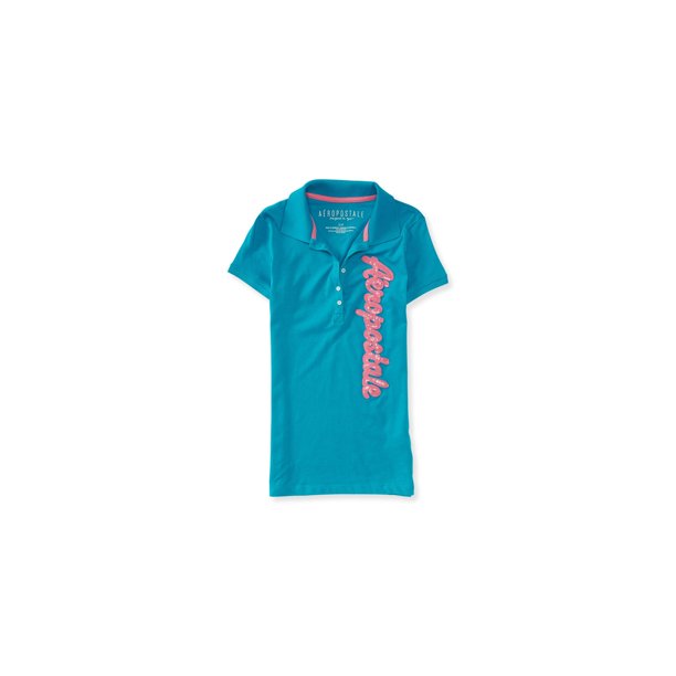 Aeropostale Womens Sequined Script Polo Shirt, Verde, Large Aeropostale Polo