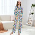 thumbnail image 6 of FORMRS Womens Pajama Set Long Sleeve Top and Pants with Pockets Soft Comfy Lounge Sleepwear, Sizes S-2XL, Blue Checkered Daisy, 6 of 7