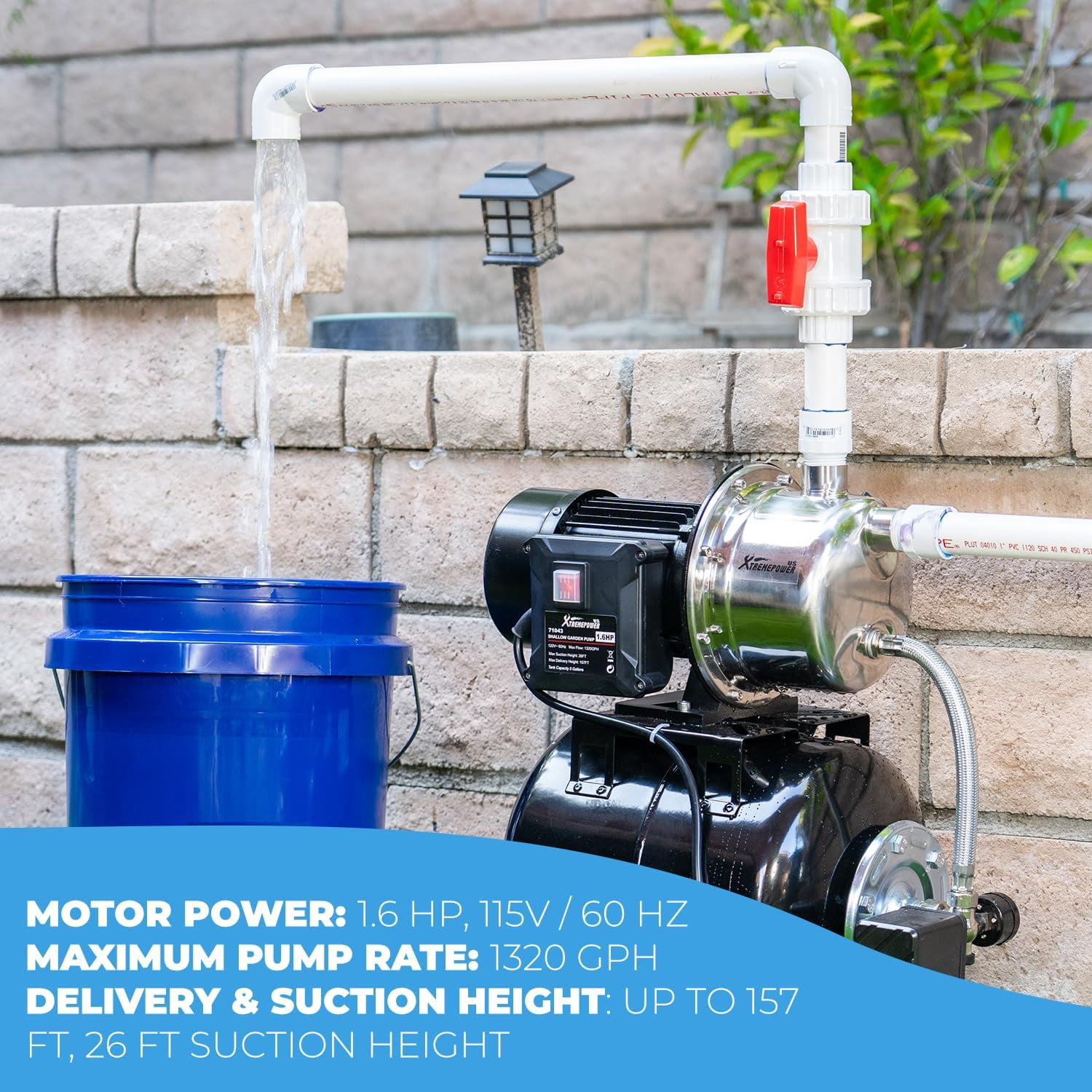 XtremepowerUS 1.6HP Shallow Well Pump With Pressure Tank, 1320 GPH 120V Irrigation Pump, Automatic Water Booster Jet Pump For Home, Garden, Lawn