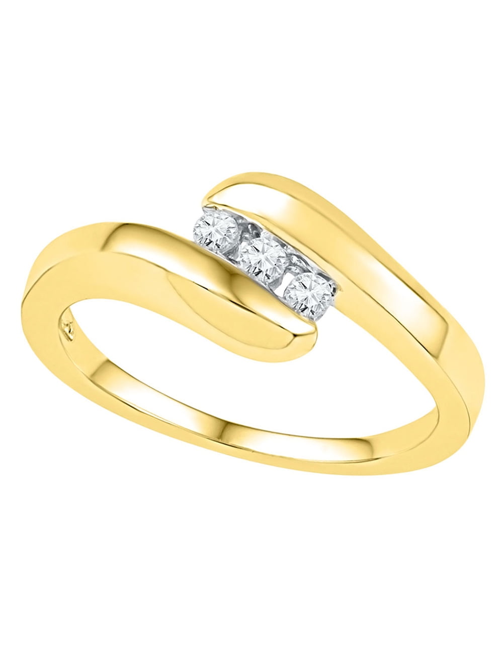 10K Yellow Gold Womens Round Diamond 3-stone Promise Ring 1/10 Cttw