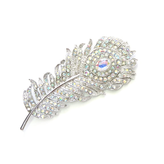 Gorgeous Rhinestone Crystal Peacock Feather Pin Brooch