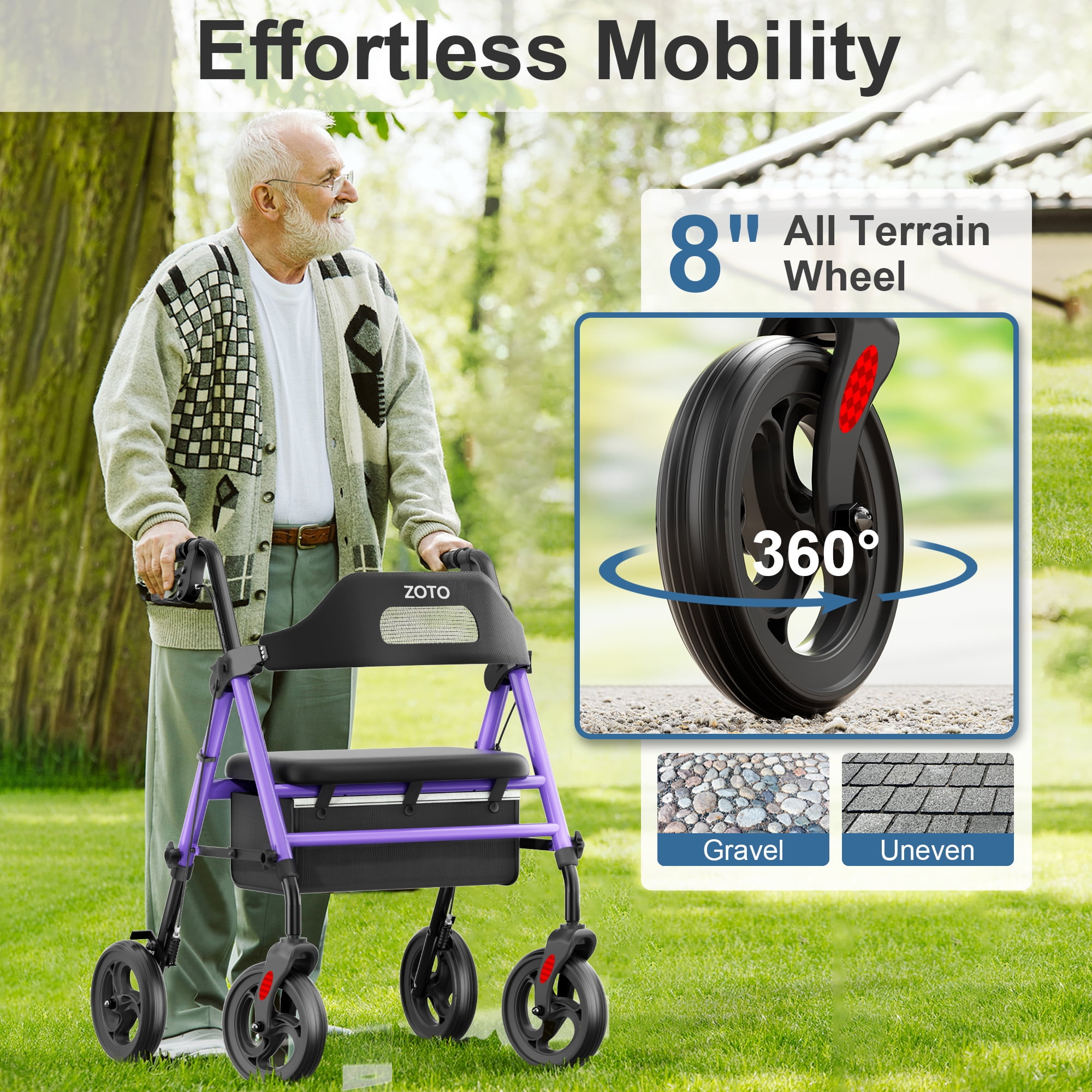 Walkersページ ZOTO Foldable Rollator Walker with Seat for Seniors, Height