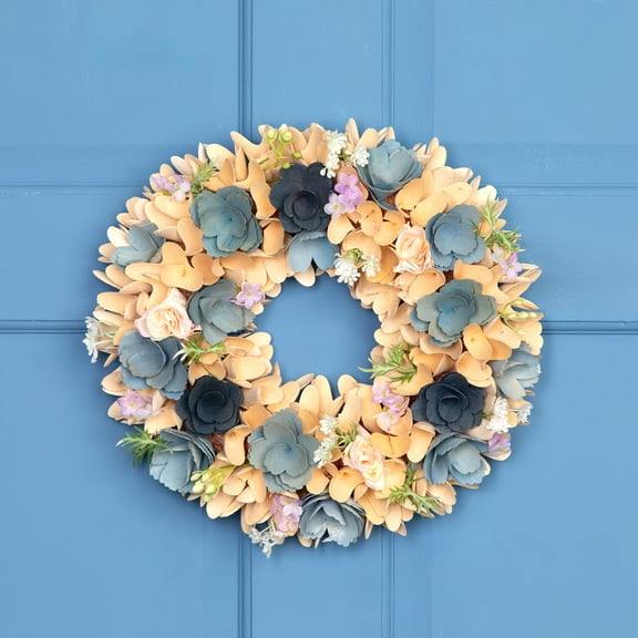 Northlight Wooden Spring Wreath with Mini Artificial Flowers- 14"