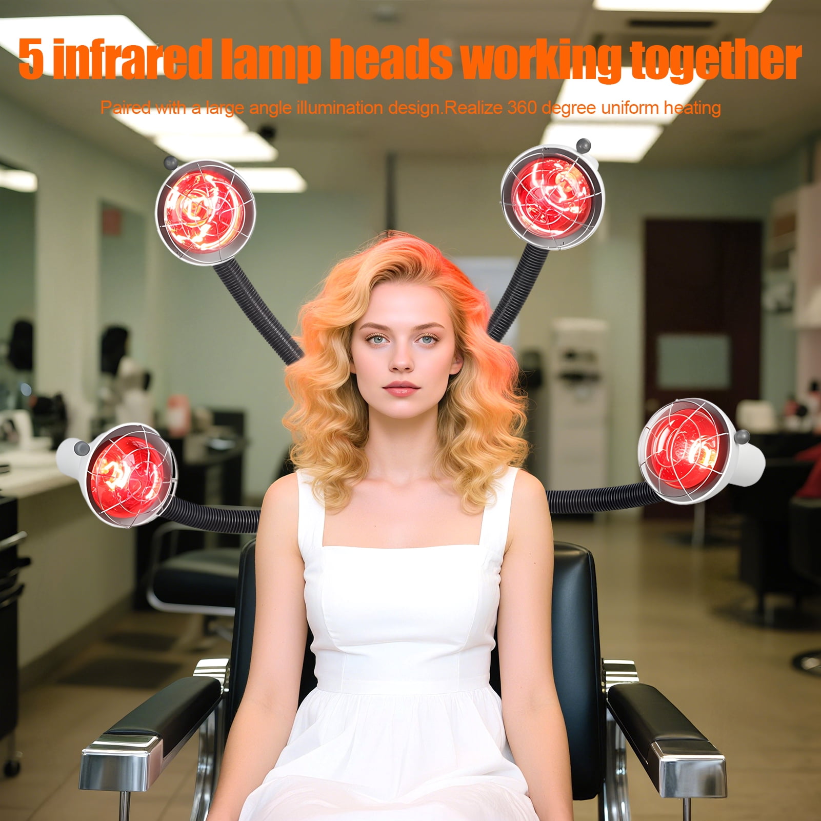 DJZ Professional Hair Dryer 5 Head Infrared Standing Salon Hair Dryer Portable Floor Hair Dryer with Adjustable Temperature,Stand-Up Color Processor Styling Perming Dryer Accelerator,750w