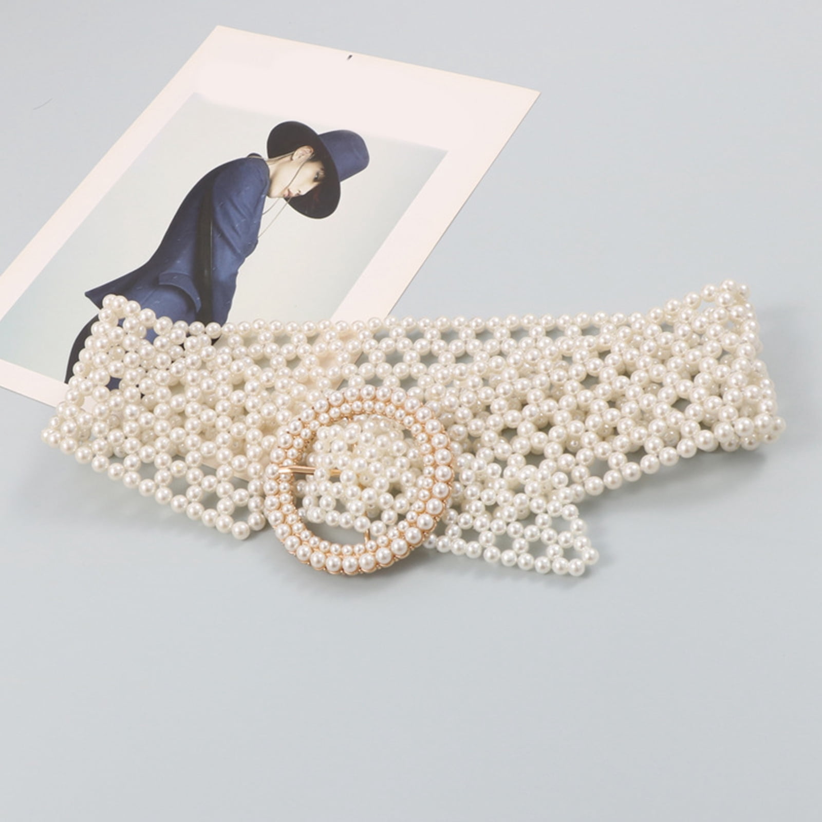 YUUZONE Elastic Wide Pearl Belt Vintage Stretchy Waist Belt  display picture 3