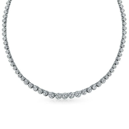 Bling Jewelry Round Rhodium Plated Bezel CZ Bubble Tennis Necklace 16 Inches