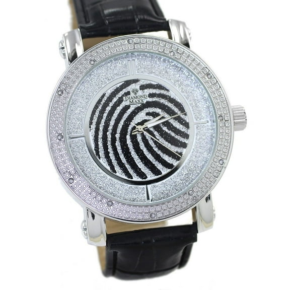 Men's silver-tone diamond Zebra print clubbing watch 50mm 12mm thick case.