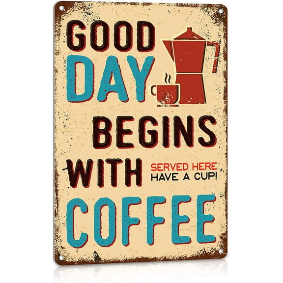 Coffee Sign Vintage Cafe Station Wall Decor, Aluminum Metal Signs for Bar Home Kitchen Decorations 8 x 12 inches