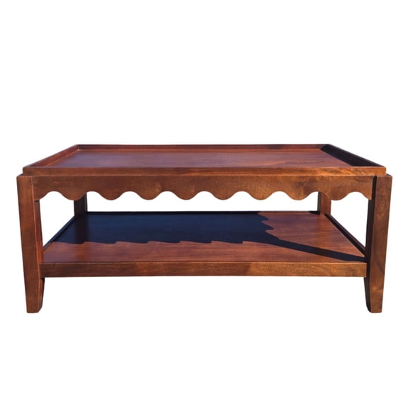 Carolina Chair & Table Scallop Coffee Table - Rectangular Mango Wood Side Table - Lower Shelf