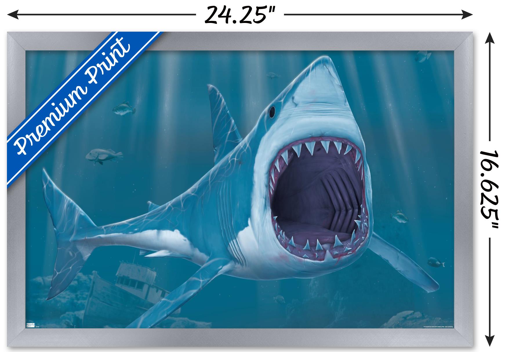 Vincent Hie - Shark Bite Wall Poster, 14.725" x 22.375", Framed