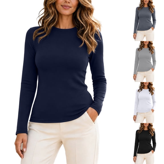 Jamicy Long Sleeve Shirts for Women Fashion Solid Color Winter Base Underwear Top Layering Undershirt Y2k Basic Tees 2026