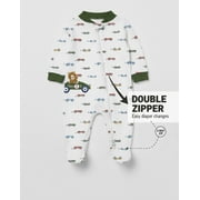 Baby Essentials Newborn Infant Boys 0 Months Embroidered Romper Footie with Matching Hat in Race Cars & Teddy Bears