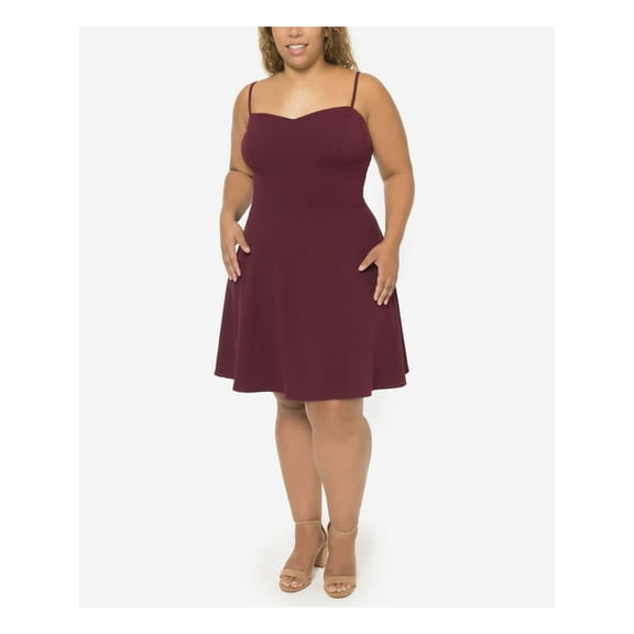 B DARLIN Womens Burgundy Pleated Spaghetti Strap Above The Knee Evening Trapeze Dress Plus 18W