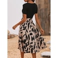 thumbnail image 2 of Women's Printed Round Neck Short Sleeve Midi Dress with Belted Waist 100% Polyester Easy Care Lightweight Silhouette, 2 of 7