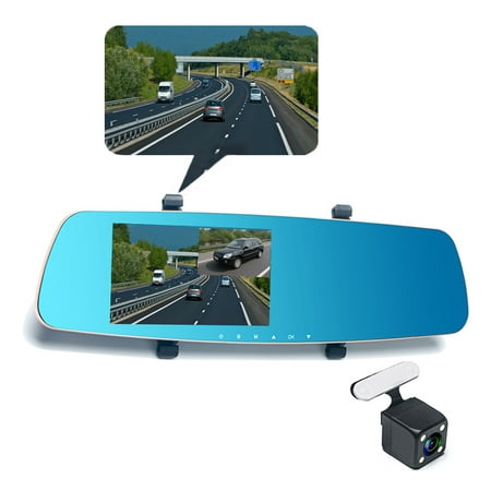 Podofo 5.0 Inch Dual Lens Car Camera DVR Rear View Mirror Video Recorder 170 Degree Wide Angle Superior Night Visions Dash