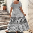 thumbnail image 7 of LWavelet Women's Plus Size Boho Maxi Dress Puff Sleeve Square Neck Smocked Geometric Print Dress White L, 7 of 7