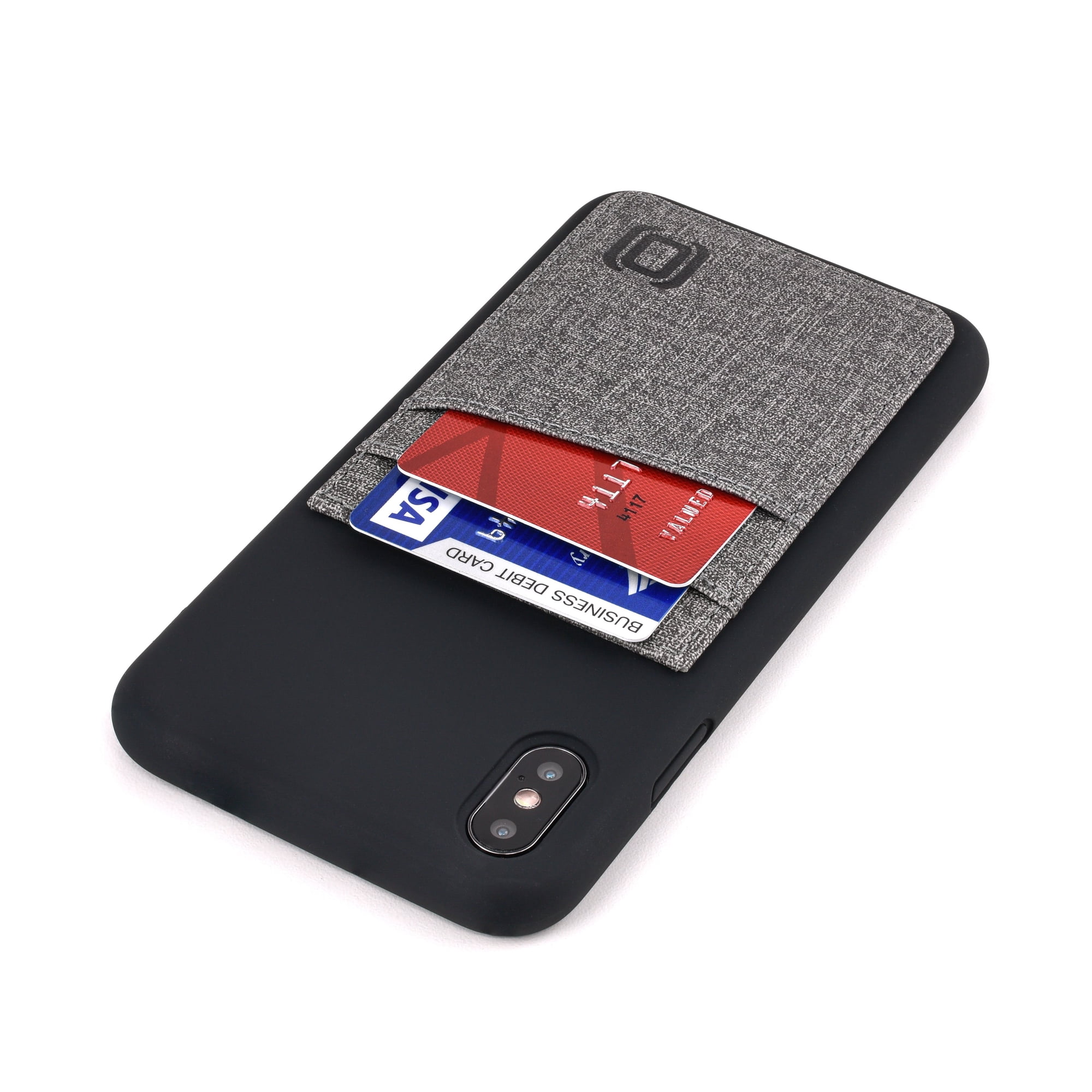 Dockem iPhone XS Max M2L SI Wallet Case; Built-in Metal Plate, 2 Card Holder Slots, Liquid Silicone, Black/Grey
