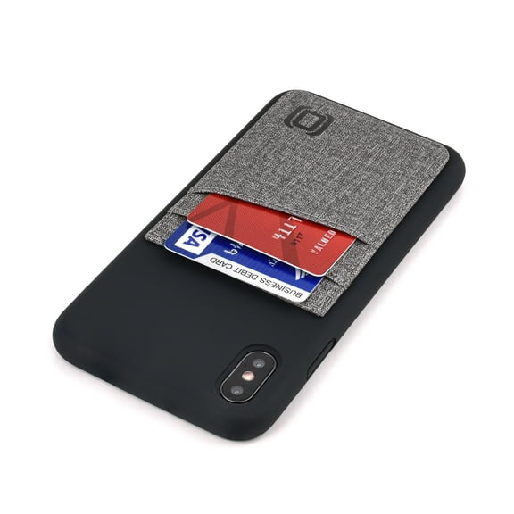 Dockem iPhone XS Max M2L SI Wallet Case; Built-in Metal Plate, 2 Card Holder Slots, Liquid Silicone, Black/Grey