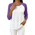 thumbnail image 6 of MaFYtyTPR Women Raglan Long Sleeve Crew Neck T-Shirt Color Block Loose Casual Basic Tee for Spring Fall Daily Wear Purple L, 6 of 6