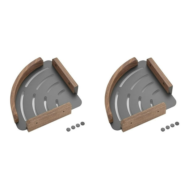 2X Estantes de Baño de Madera de Nogal, Estante de Almacenamiento Esquinero para Ducha Montado en la Pared, Estante Organizador de Cocina