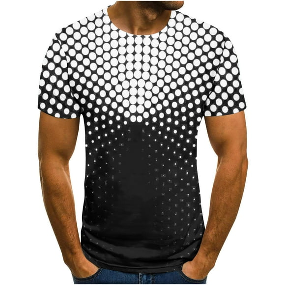 Fridja Men's Plus Size Print Tee Shirt Casual Summer Short Sleeve 3D Unrelocated Patterns T-Shirt Fun Abstract Graphic Tops for Golf Tennis (Black,L)(Black,L)