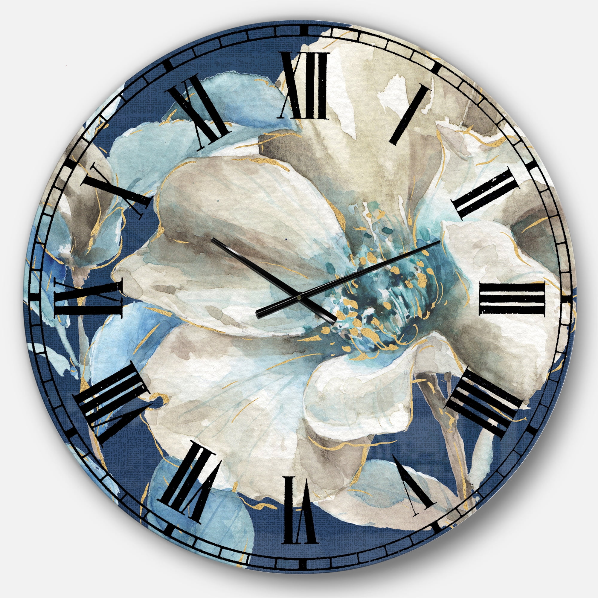 Designart 'Indigold Watercolor Flower I' Traditional wall clock