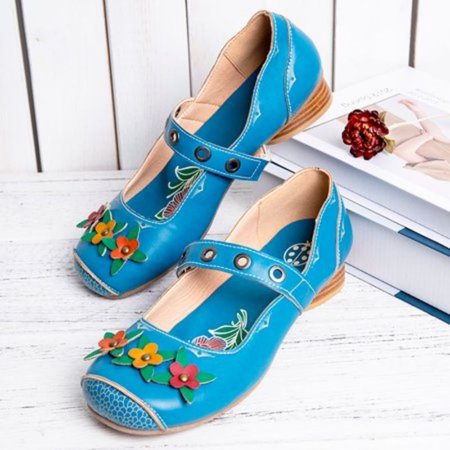 

Tangnade Winter Clearance Round Heels Ethnic Style Floral Hook ＆ Loop Single Shoes Casual Shoes for Women