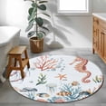 thumbnail image 4 of Marine Life Round Living Room Rugs 3.3 ft, Seahorse Coral Jellyfish Fish Summer Cartoon Oceans Washable Area Rug with Non-Slip Sturdy Edge Binding Round Front Door Mat Floor Carpet for Entryway, 4 of 9