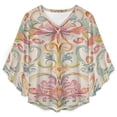 thumbnail image 4 of Pastel Floral Damask Pattern Women's V-Neck Blouse With 3/4 Ruffled Bell Sleeves Casual Top Ladies Blouses, 4 of 7