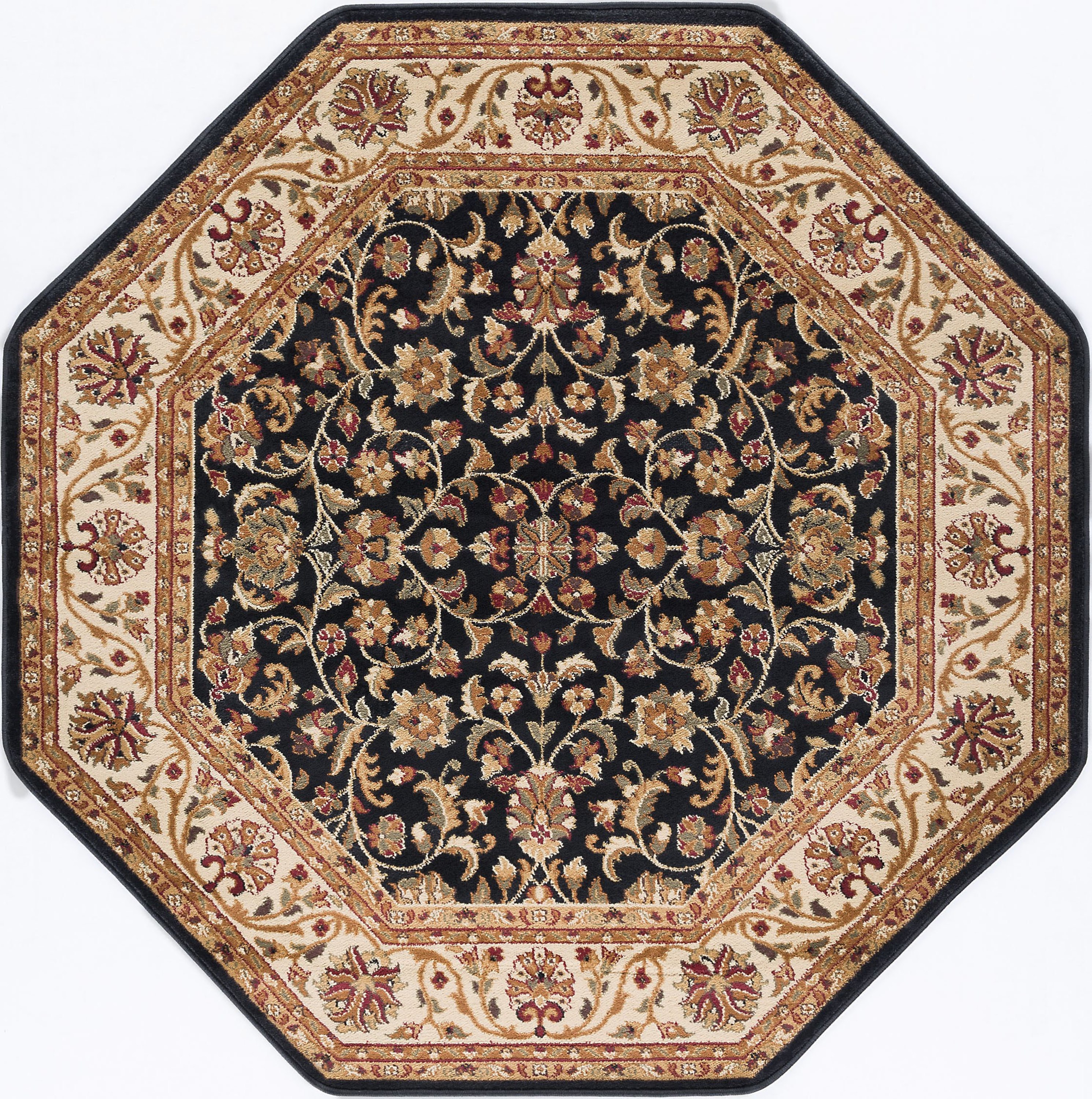 Traditional Area Rug (5'3'' Octagon) Border Black, Beige Indoor Octagon Easy to Clean
