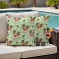 thumbnail image 4 of Christmas Green Outdoor Waterproof Pillow Covers, Xmas Cute Elk Winter Leaves Cartoon Snowflake Decorative Square Throw Pillowcase Sofa Cushion Sham for Patio/Couch/Chair, 18"x18" 2 Pack, 4 of 8