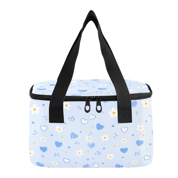 6L Insulated Lunch Bag Square Handheld Cooler Tote Light Blue Cute Heart Reusable Thermal Bag with Polyester & Aluminum Lining for Work Picnic Travel
