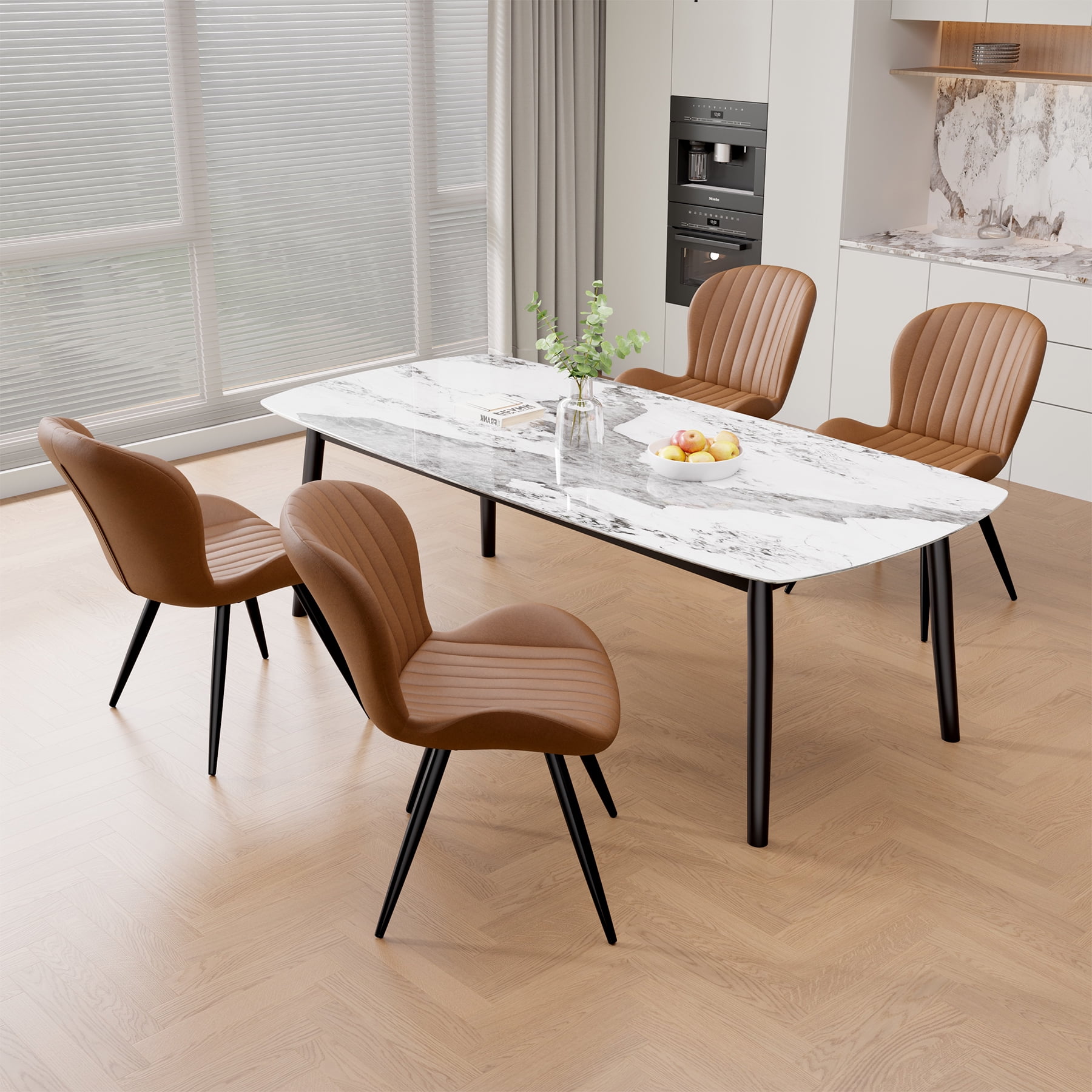 Hawsaiy Upholstered Dining Chairs Set of 6, Modern Kitchen Chairs with Backrest and Metal Legs, 19" Seat Height,Brown