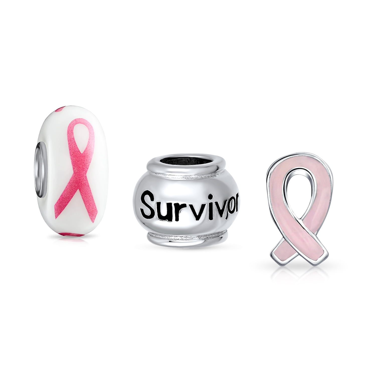 Breast Cancer Survivor Pink Ribbon Mix Set of Sterling Silver