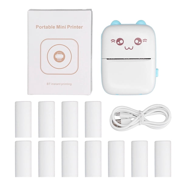 Impresora térmica Carga USB Resolución de 200 ppp Conexión Bluetooth Mini impresora de imágenes portátil con papel de impresión Azul