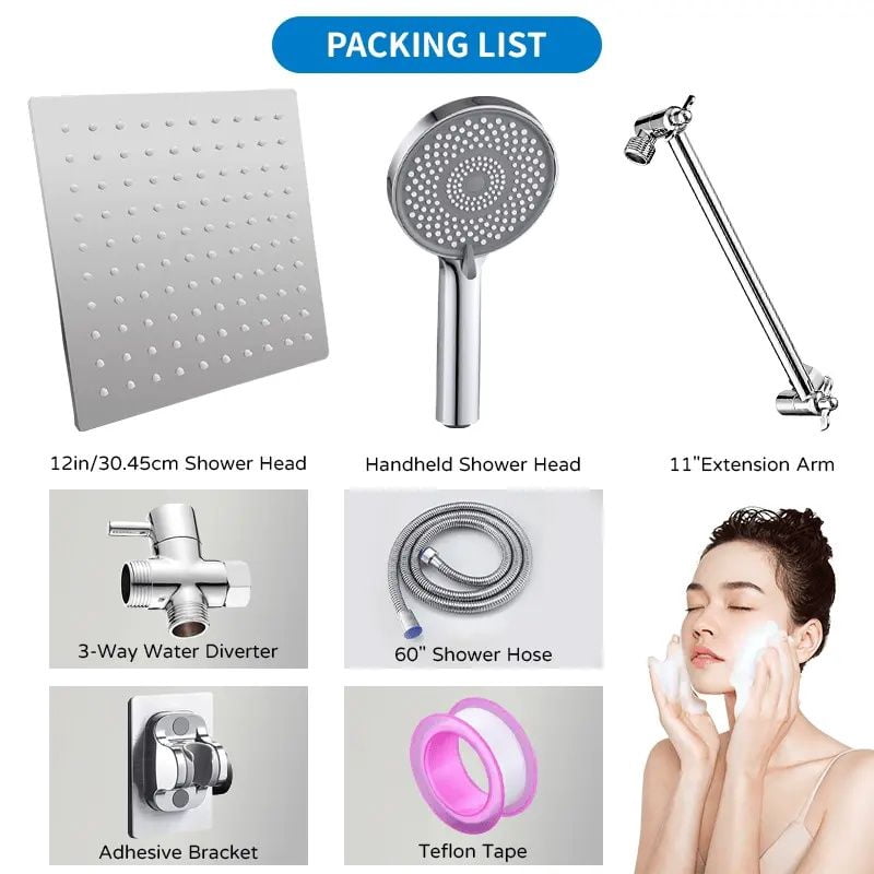 "RV Bathroom Shower Set - 12 Inch Overhead Rain & Handheld Head with Extra Long 59 Inch Hose"
