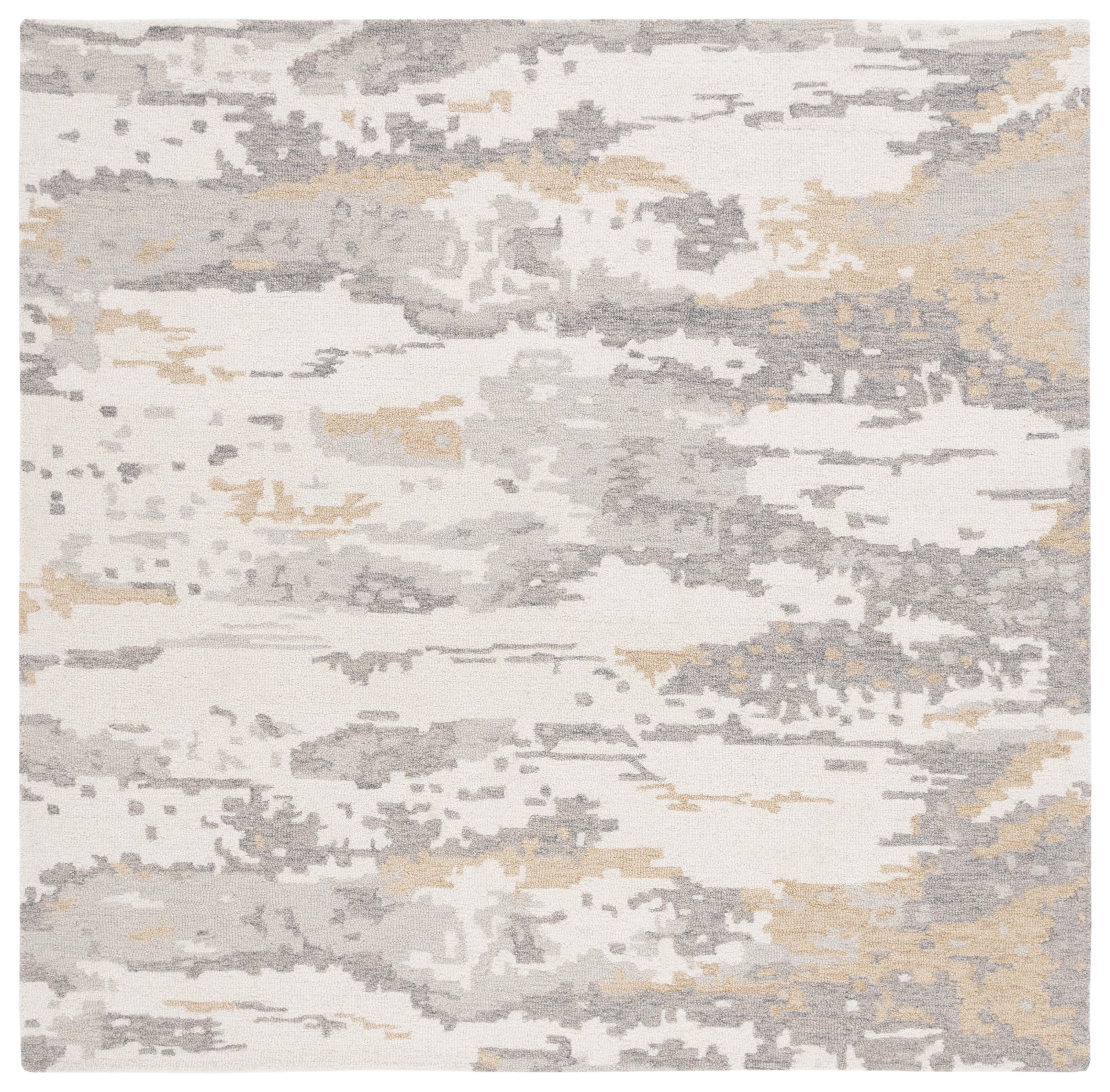 SAFAVIEH Abstract Seachlann Abstract Wool Area Rug, Ivory/Gray, 6' x 6' Square