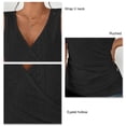 thumbnail image 4 of Camiseta sin mangas fruncida con cuello en V para mujer, camisa sin mangas con decoración de botones huecos y ojales, cintura de Color liso, 4 of 5