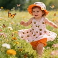 thumbnail image 2 of FINALGANG Baby Girls Three Piece Bee Outfit Set Bee Print Ruffle Hem Cami Top Striped Shorts Matching Sun Hat Summer Set For Daily Wear Stylish Outfit, 2 of 5