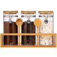 thumbnail image 1 of Yangbaga Contenedores de vidrio para café y azúcar con estante, organizador de estación de almacenamiento de granos de café de 3 x 45 oz con abrazadera de bloqueo hermético y cuchara de bambú para caf, 1 of 1