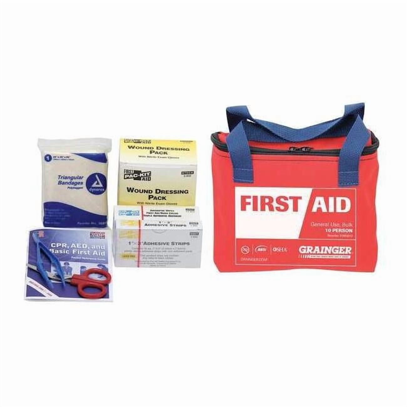 First Aid Kit and Housing, Fabric 77 Components, 10 People Served 54561