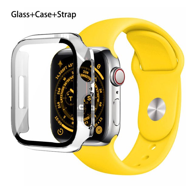 Cristal, funda y correa para Apple Watch, banda de silicona de 44mm, 40mm, 45mm, 41mm, 38mm, 42mm, 44mm, iWatch serie 3 4 5 6 se 78